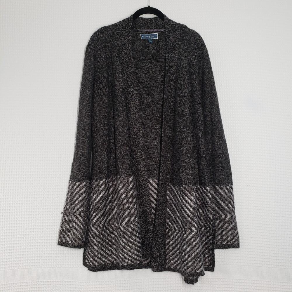 Karen Scott Cardigan Sweater Womens XXL Gray Long Open Front Pattern Casual